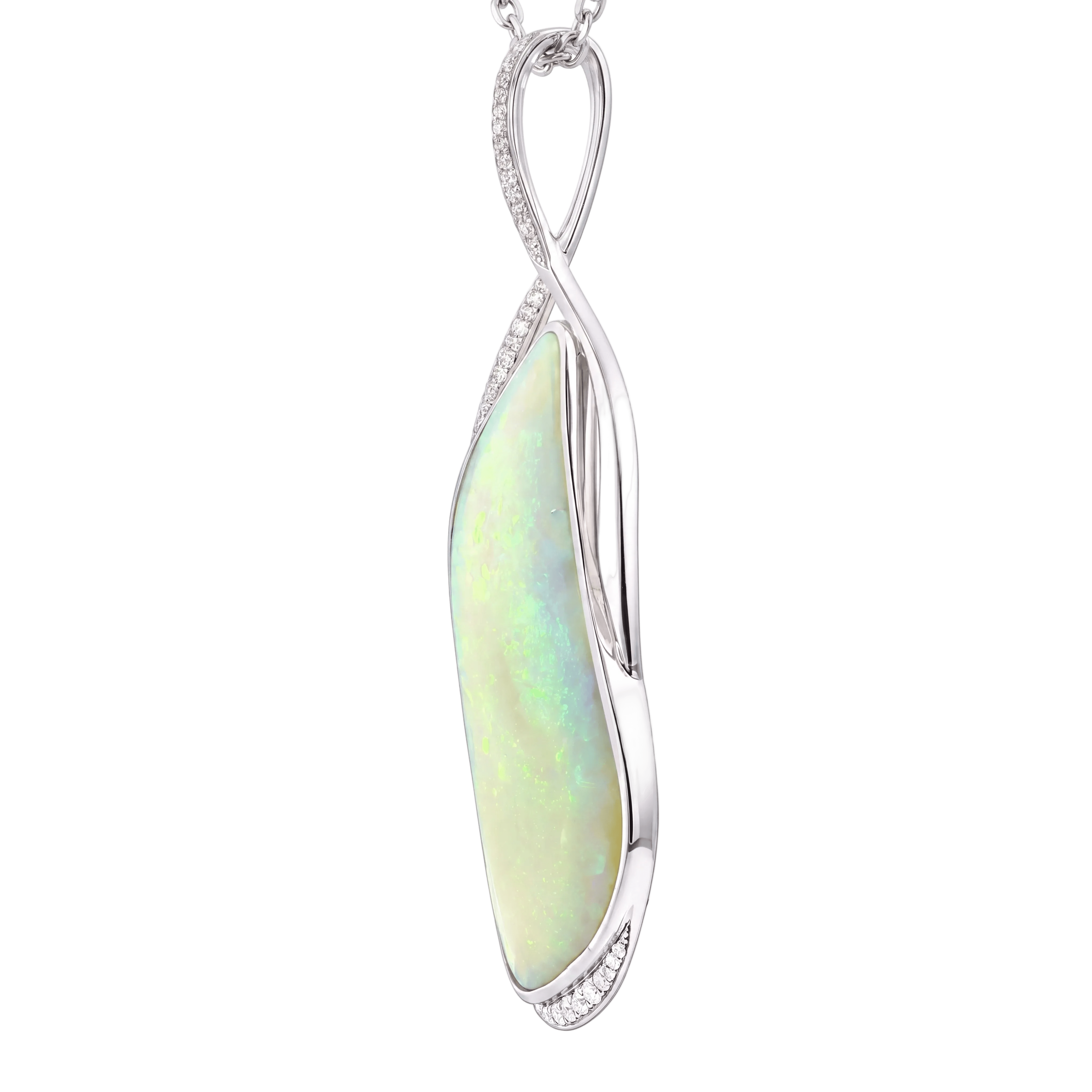Australian Light Opal Pendant in 925 Sterling Silver with Diamonds - Green-Blue - Australian Opal Cutters and Pearl Divers