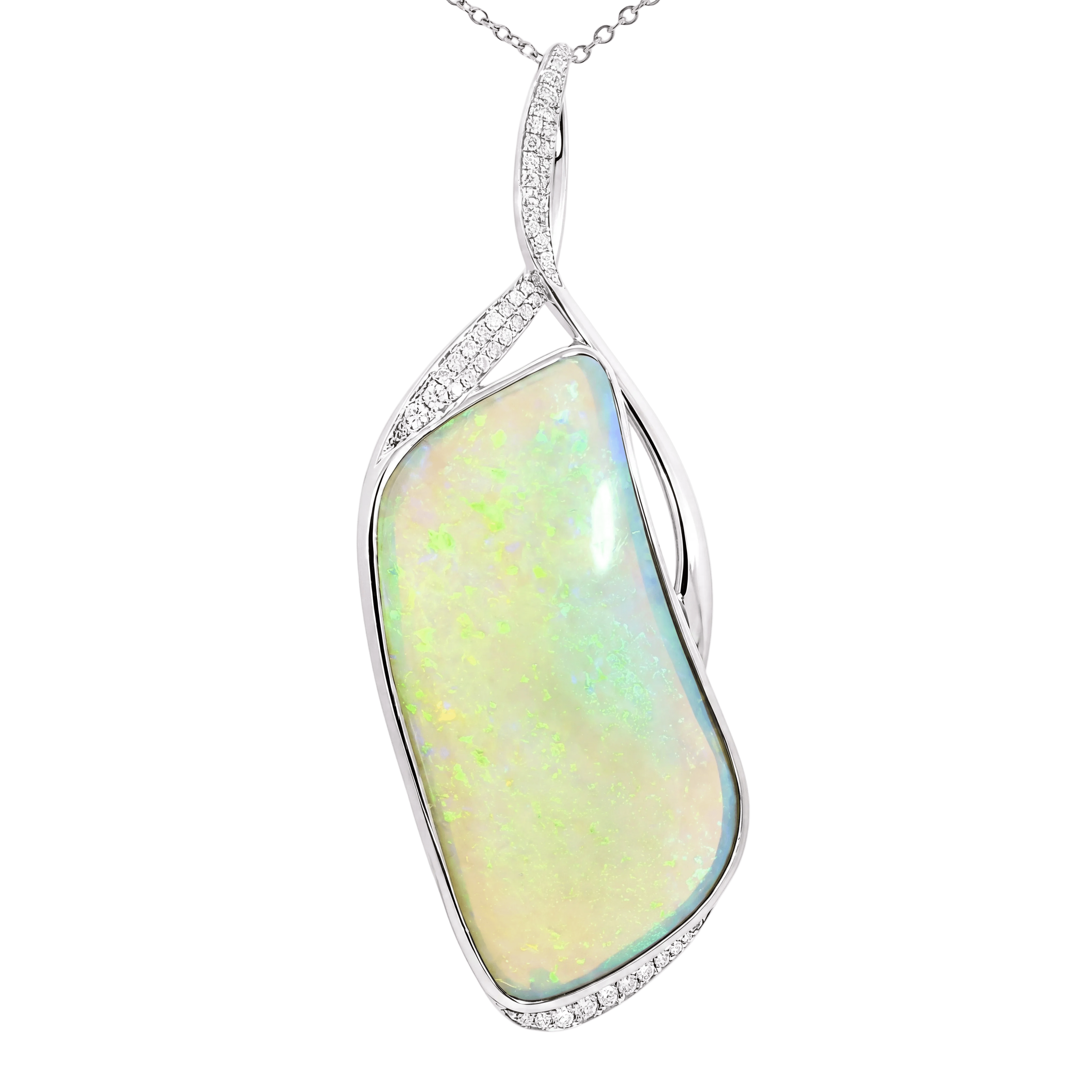 Australian Light Opal Pendant in 925 Sterling Silver with Diamonds - Green-Blue - Australian Opal Cutters and Pearl Divers