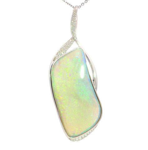 Australian Light Opal Pendant in 925 Sterling Silver with Diamonds - Green-Blue