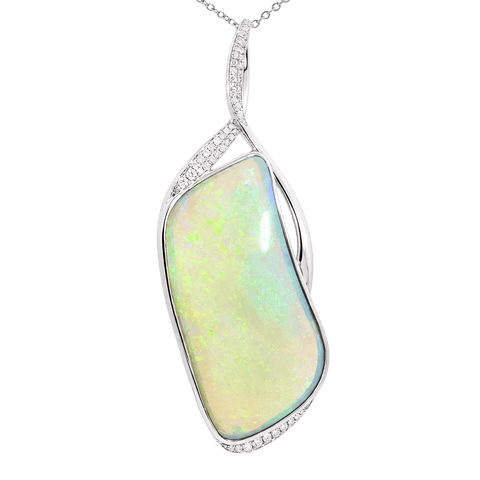 Australian Light Opal Pendant in 925 Sterling Silver with Diamonds - Green-Blue - Australian Opal Cutters and Pearl Divers