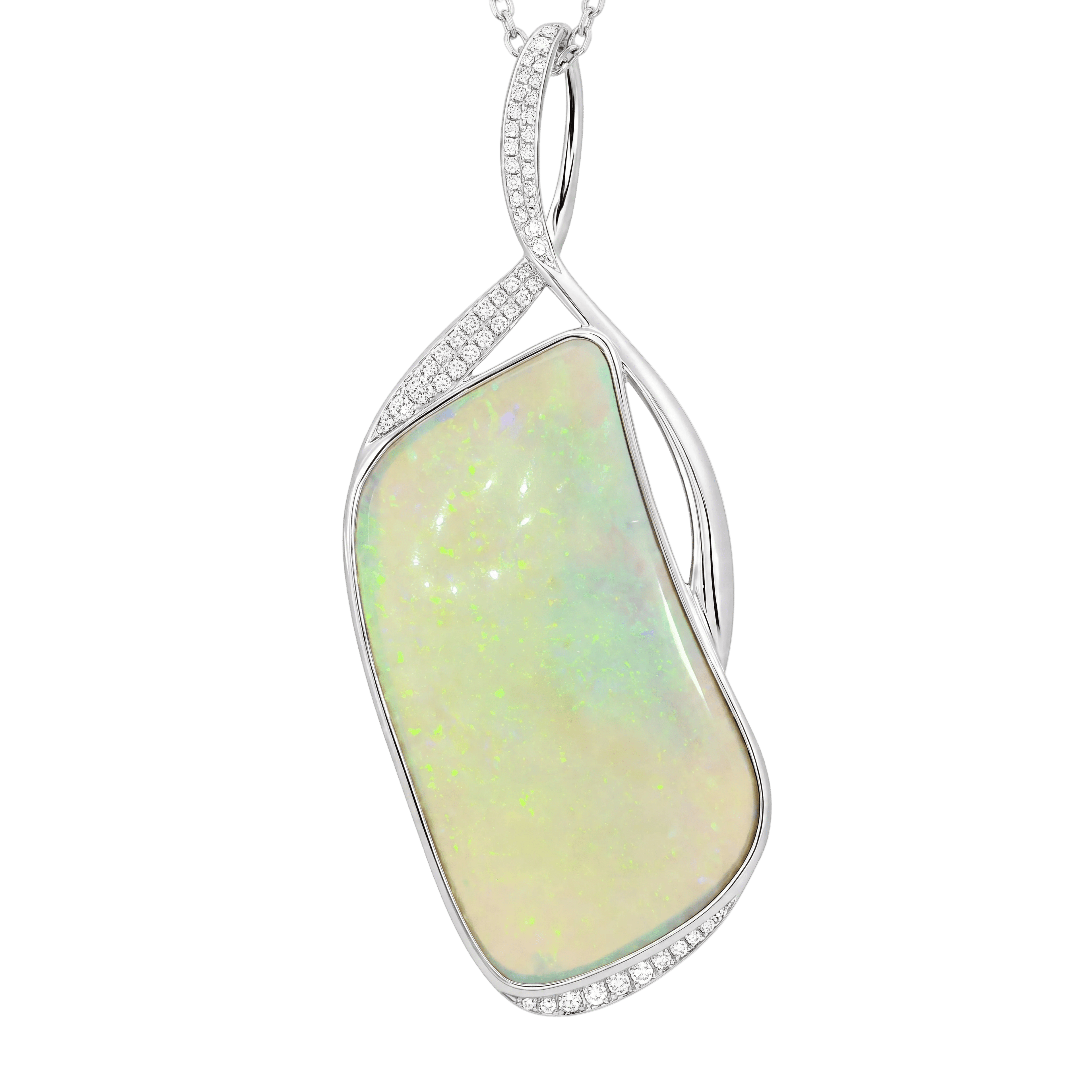 Australian Light Opal Pendant in 925 Sterling Silver with Diamonds - Green-Blue - Australian Opal Cutters and Pearl Divers