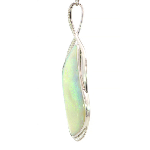 Australian Light Opal Pendant in 925 Sterling Silver with Diamonds - Green-Blue