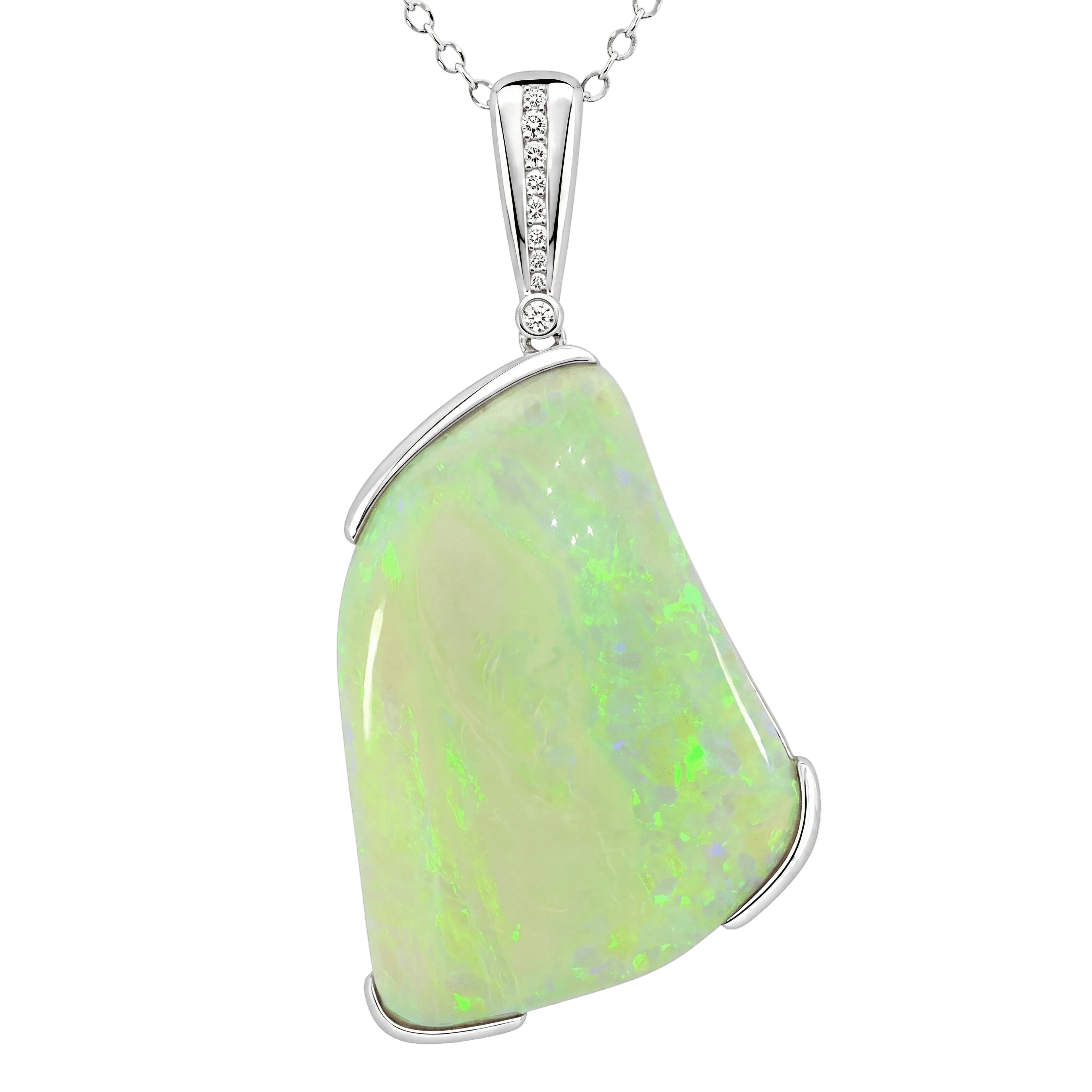 Australian Light Opal Pendant in 925 Sterling Silver with Diamonds - Green-Blue - Australian Opal Cutters and Pearl Divers