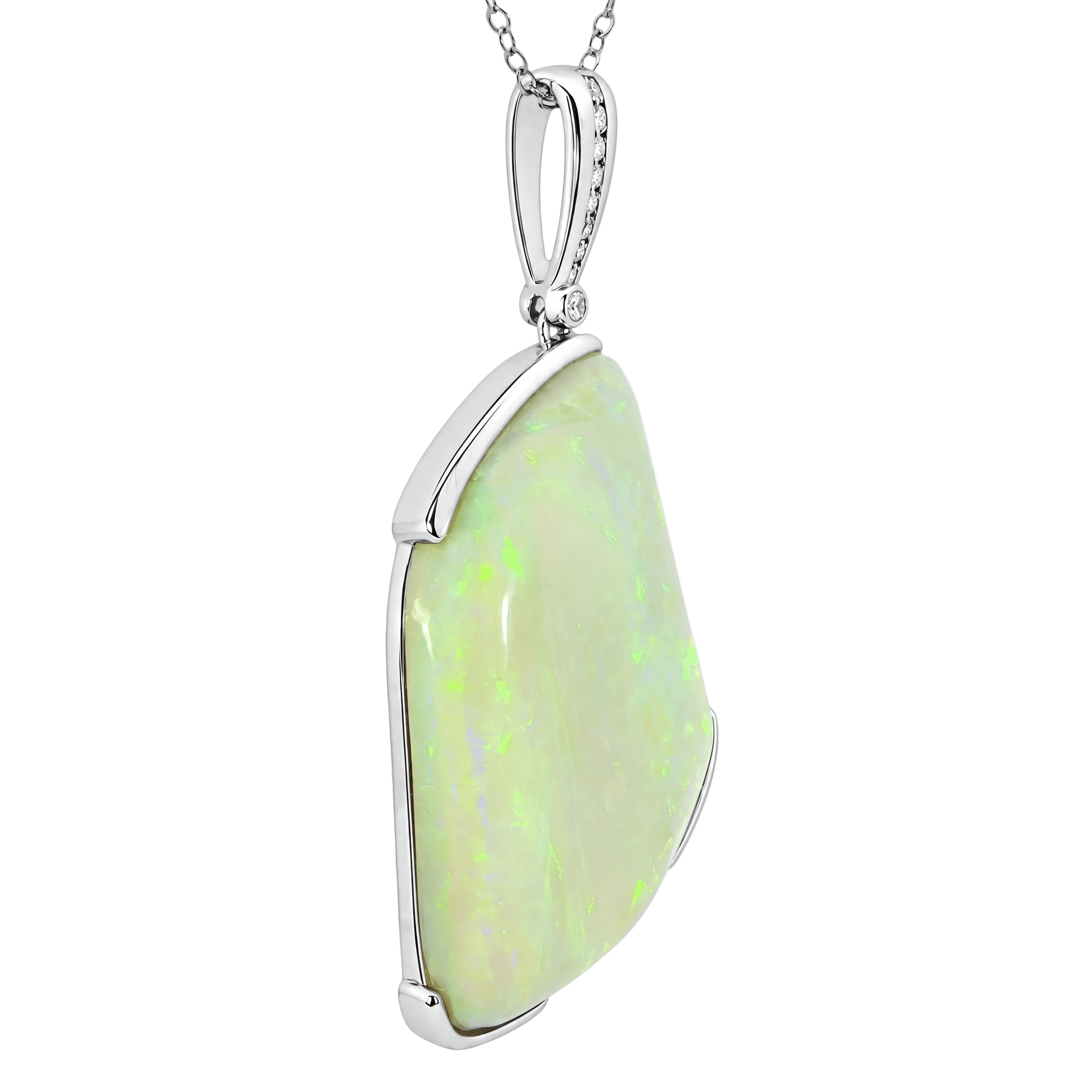 Australian Light Opal Pendant in 925 Sterling Silver with Diamonds - Green-Blue - Australian Opal Cutters and Pearl Divers