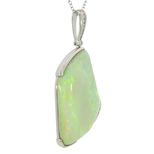 Australian Light Opal Pendant in 925 Sterling Silver with Diamonds - Green-Blue - Australian Opal Cutters and Pearl Divers