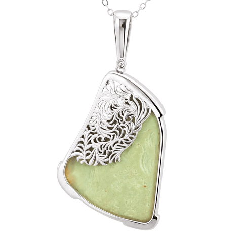 Australian Light Opal Pendant in 925 Sterling Silver with Diamonds - Green-Blue - Australian Opal Cutters and Pearl Divers