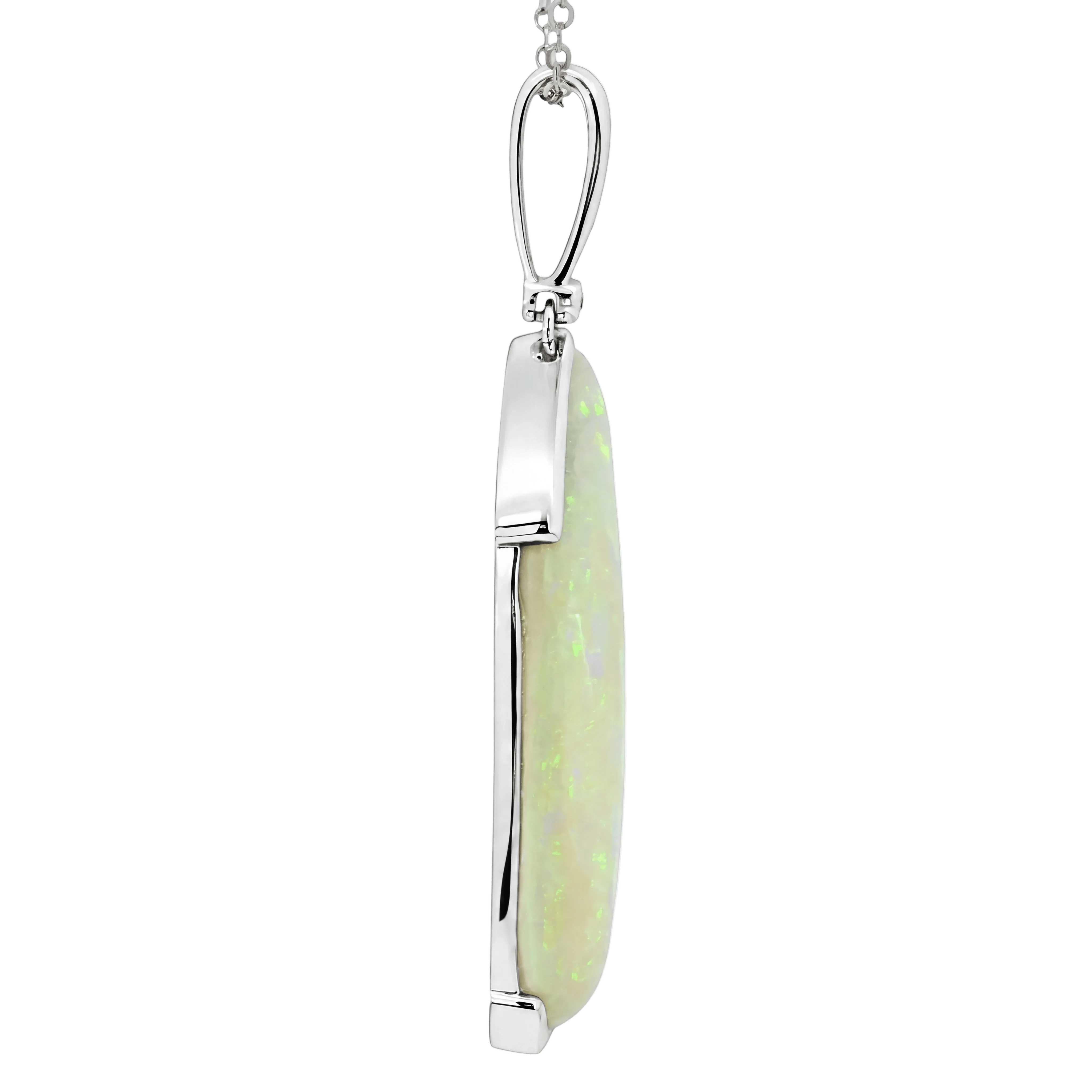 Australian Light Opal Pendant in 925 Sterling Silver with Diamonds - Green-Blue - Australian Opal Cutters and Pearl Divers