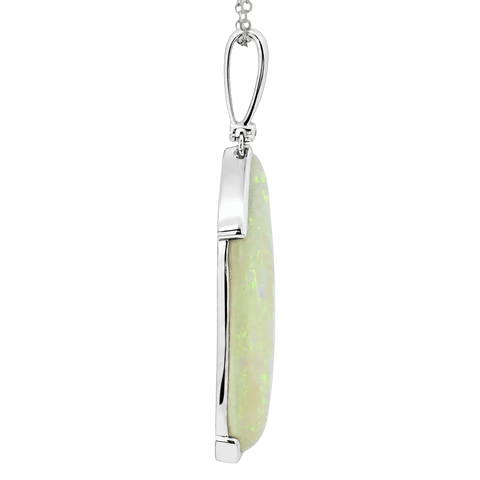 Australian Light Opal Pendant in 925 Sterling Silver with Diamonds - Green-Blue - Australian Opal Cutters and Pearl Divers