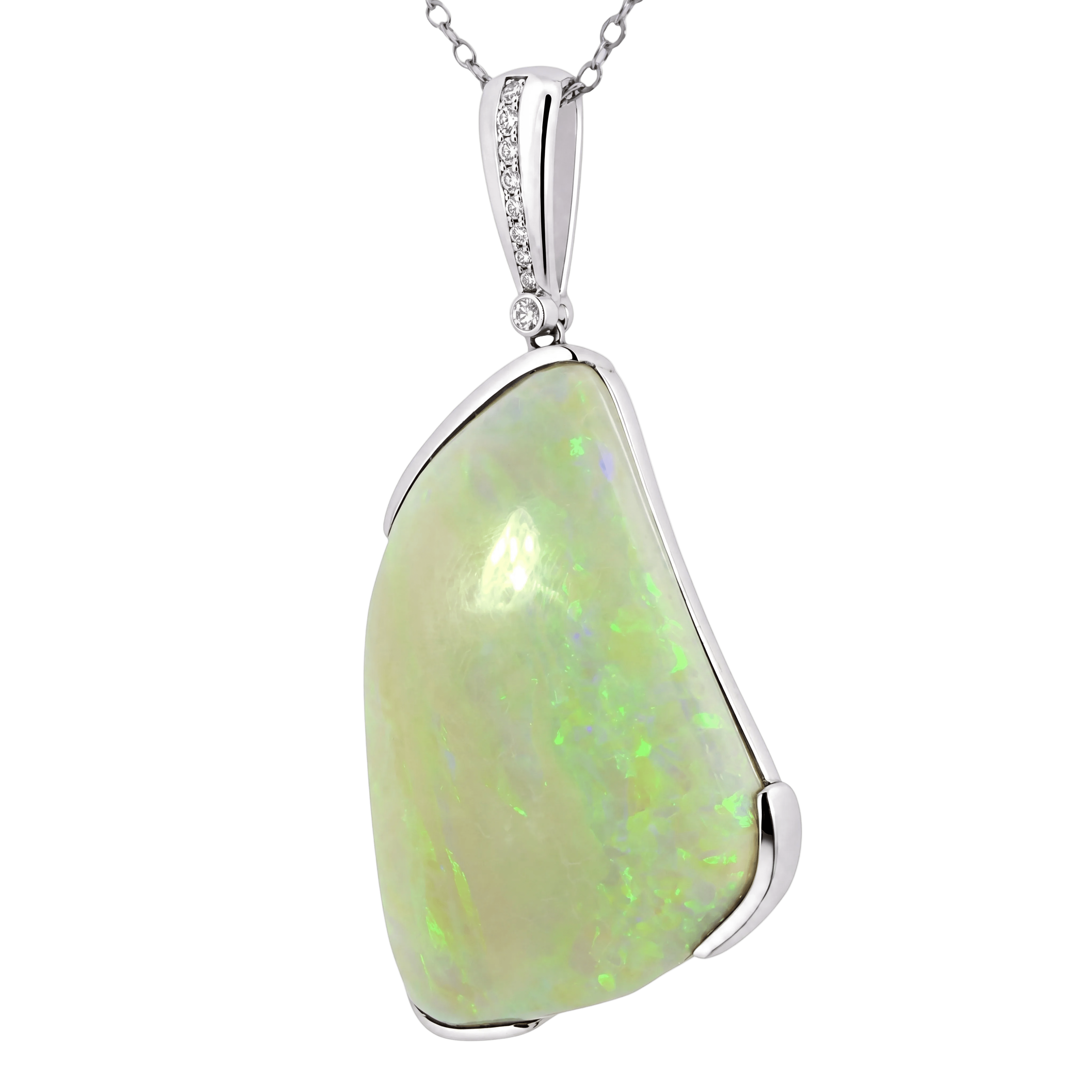 Australian Light Opal Pendant in 925 Sterling Silver with Diamonds - Green-Blue - Australian Opal Cutters and Pearl Divers