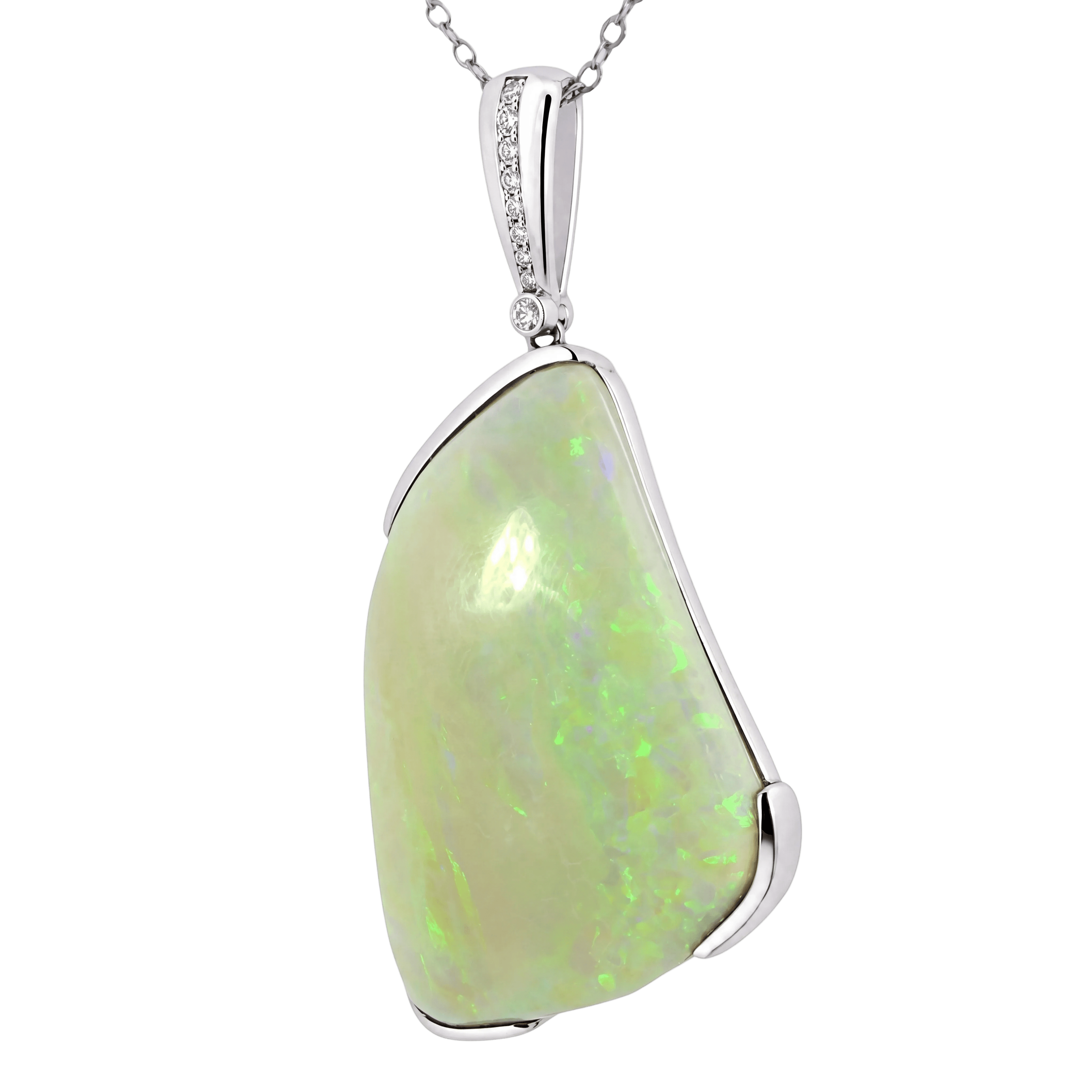 Australian Light Opal Pendant in 925 Sterling Silver with Diamonds - Green-Blue - Australian Opal Cutters and Pearl Divers
