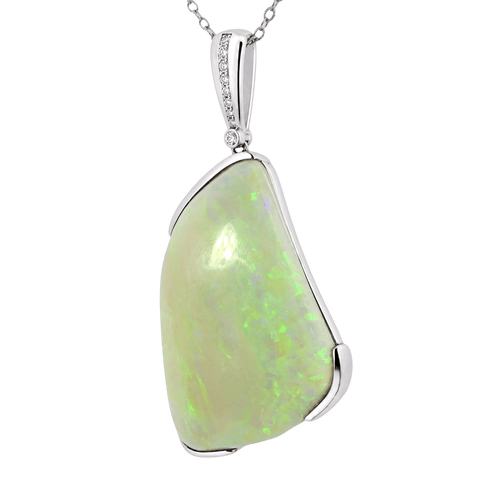 Australian Light Opal Pendant in 925 Sterling Silver with Diamonds - Green-Blue - Australian Opal Cutters and Pearl Divers