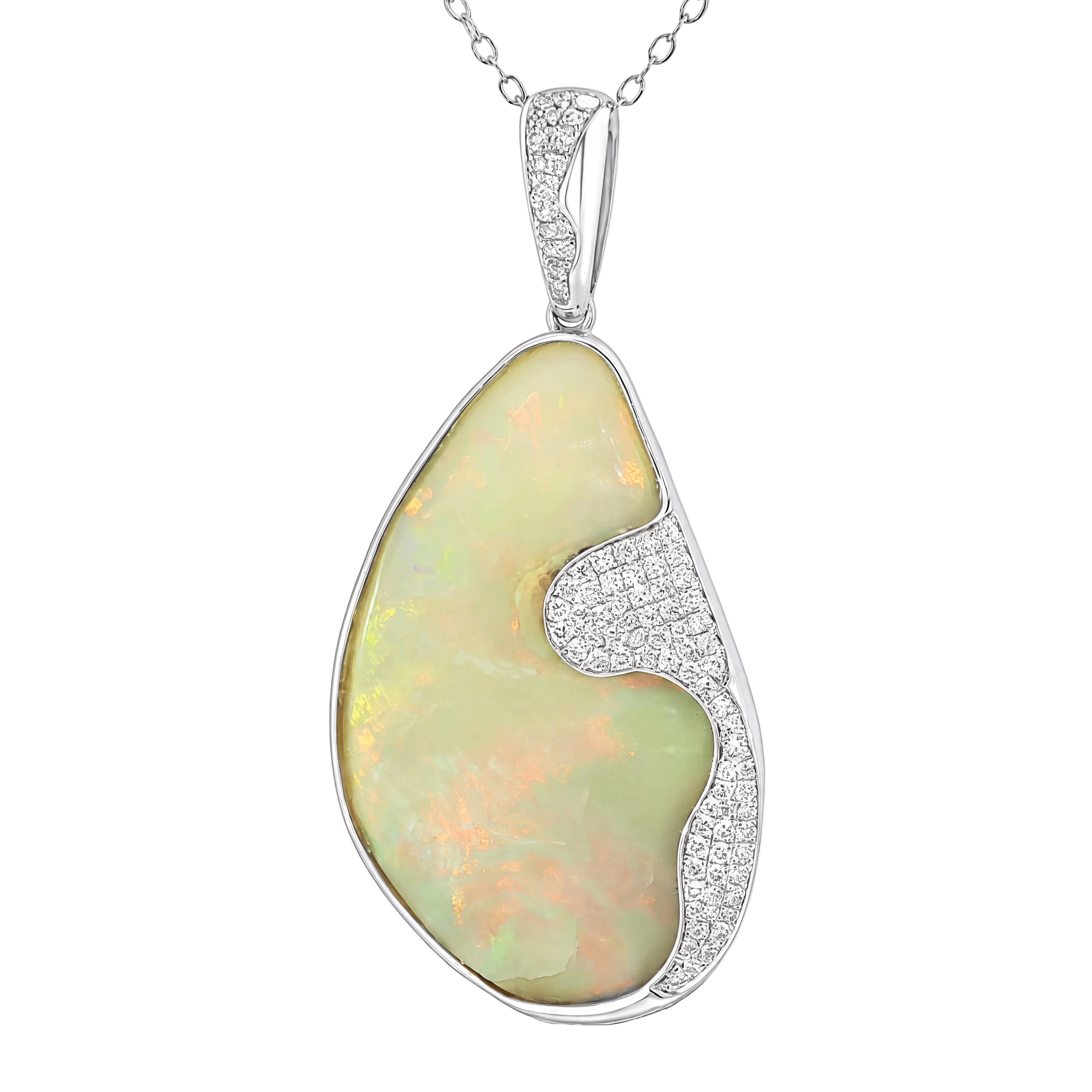 Australian Light Opal in 925 Sterling Silver with Diamonds - Multicolour - Australian Opal Cutters and Pearl Divers