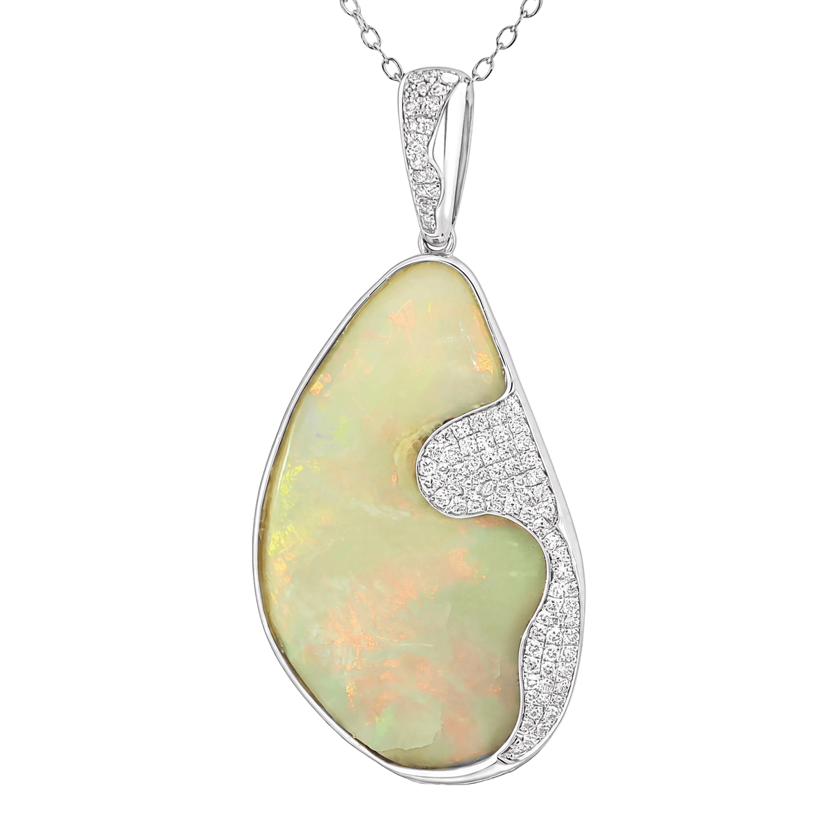 Australian Light Opal in 925 Sterling Silver with Diamonds - Multicolour - Australian Opal Cutters and Pearl Divers