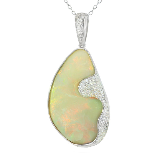 Australian Light Opal in 925 Sterling Silver with Diamonds - Multicolour - Australian Opal Cutters and Pearl Divers