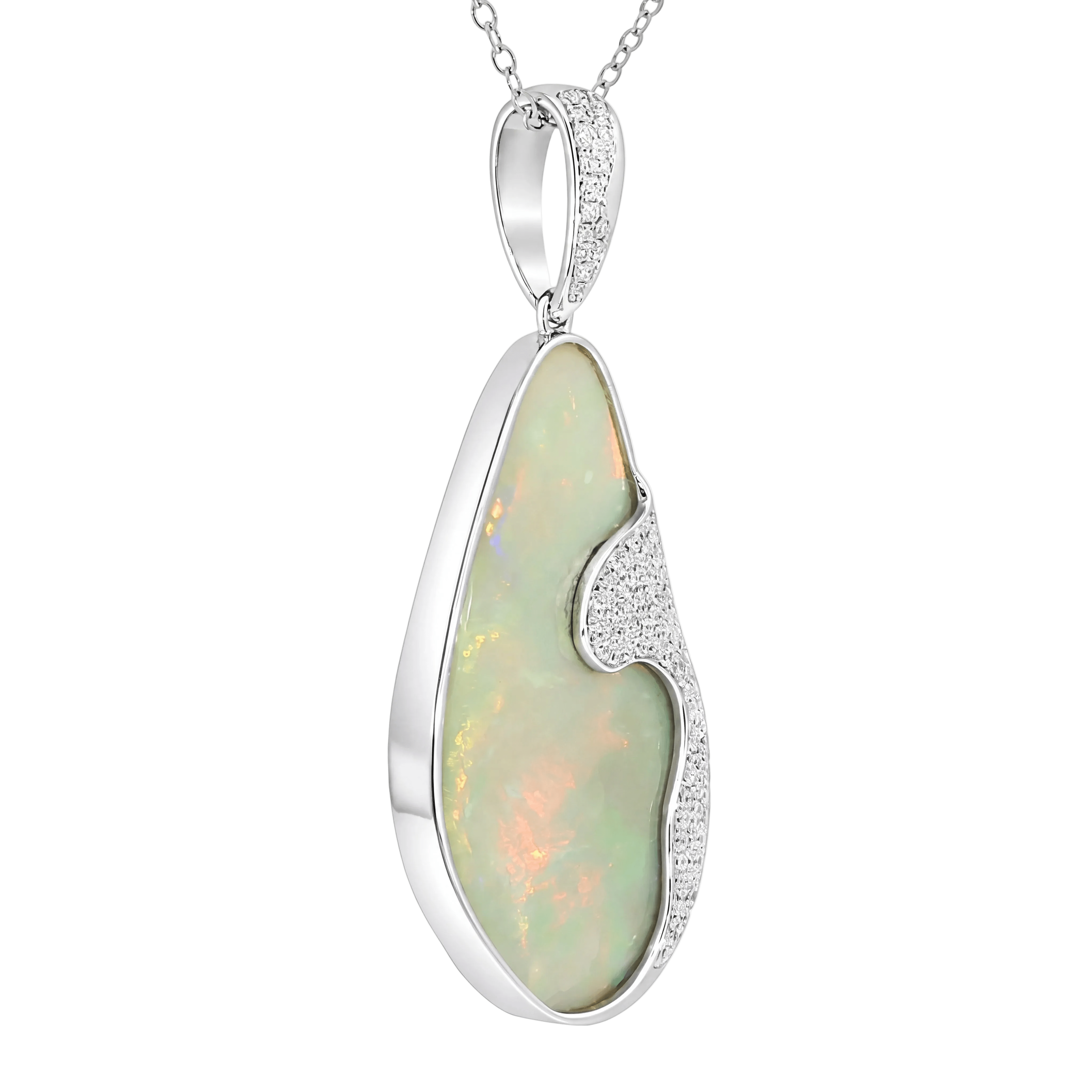 Australian Light Opal in 925 Sterling Silver with Diamonds - Multicolour - Australian Opal Cutters and Pearl Divers