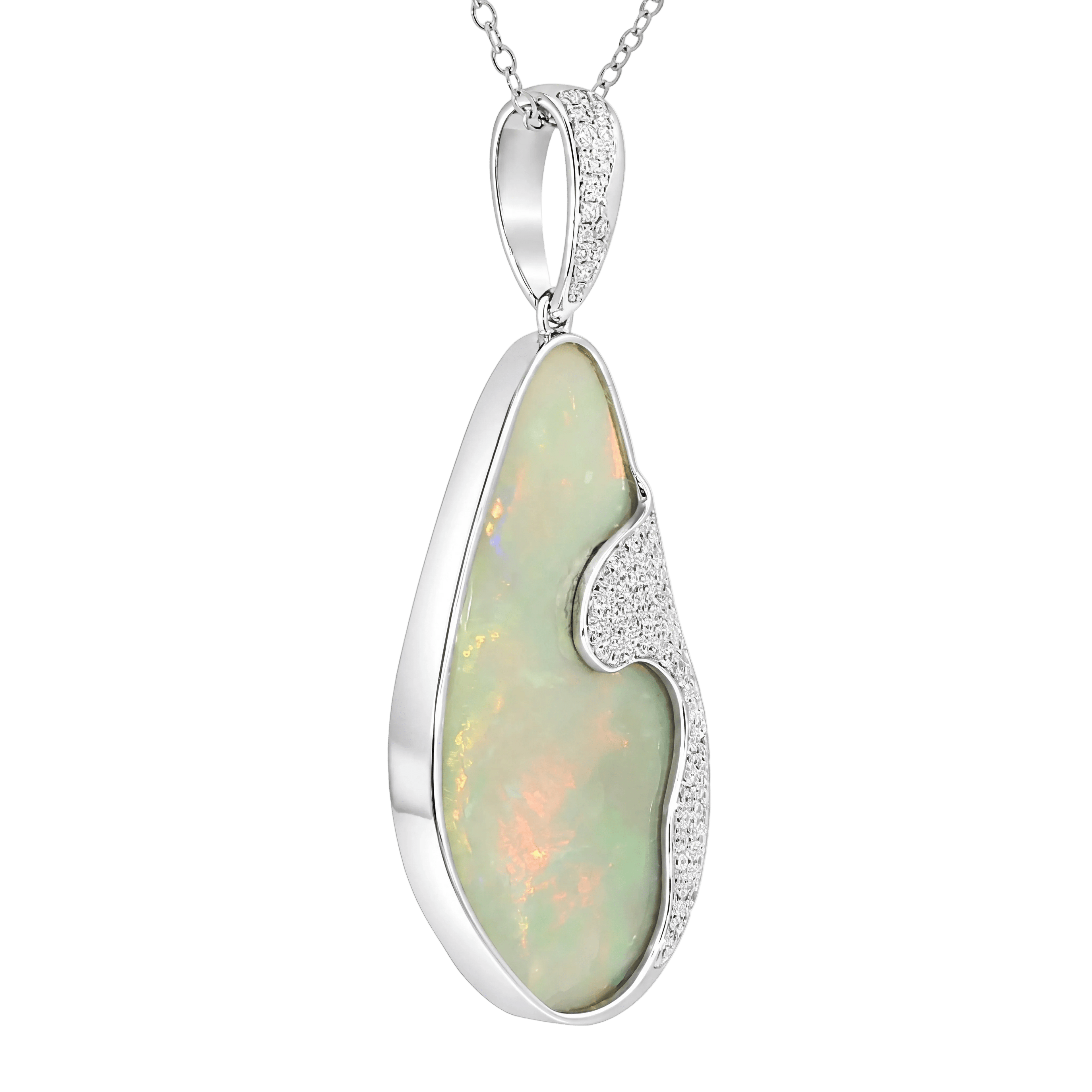 Australian Light Opal in 925 Sterling Silver with Diamonds - Multicolour - Australian Opal Cutters and Pearl Divers