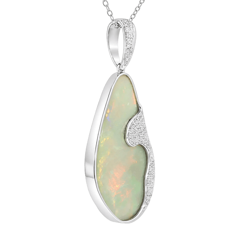 Australian Light Opal in 925 Sterling Silver with Diamonds - Multicolour - Australian Opal Cutters and Pearl Divers