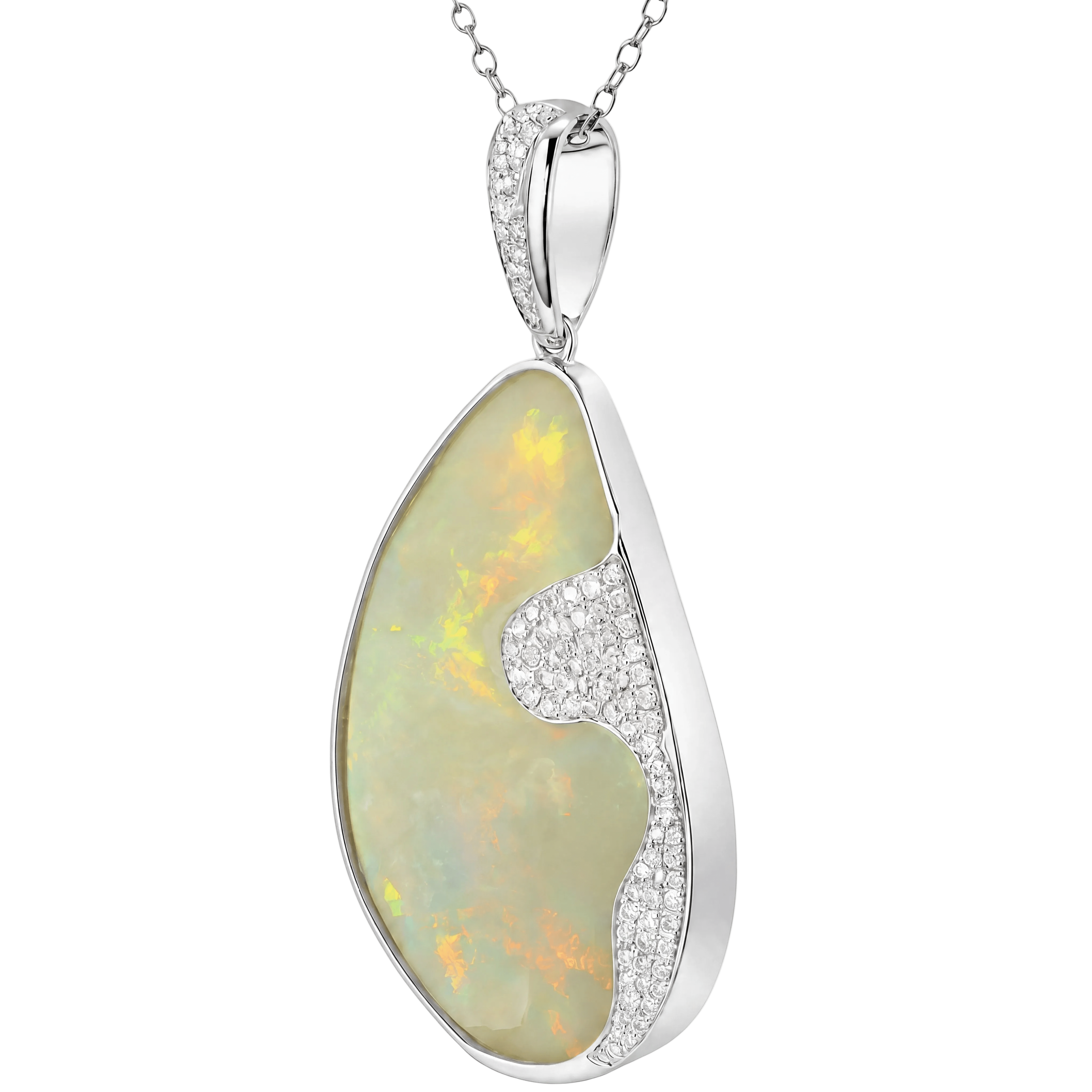Australian Light Opal in 925 Sterling Silver with Diamonds - Multicolour - Australian Opal Cutters and Pearl Divers
