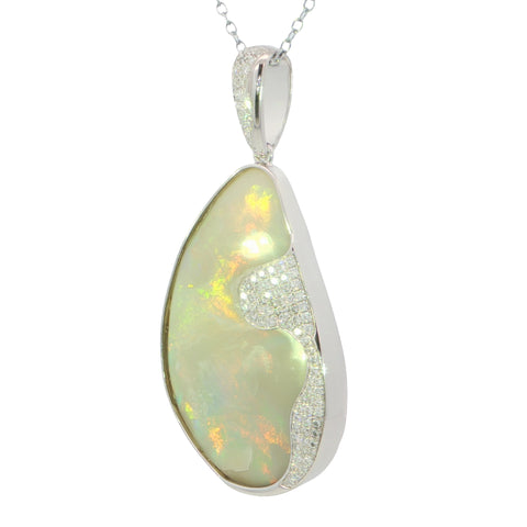 Australian Light Opal in 925 Sterling Silver with Diamonds - Multicolour