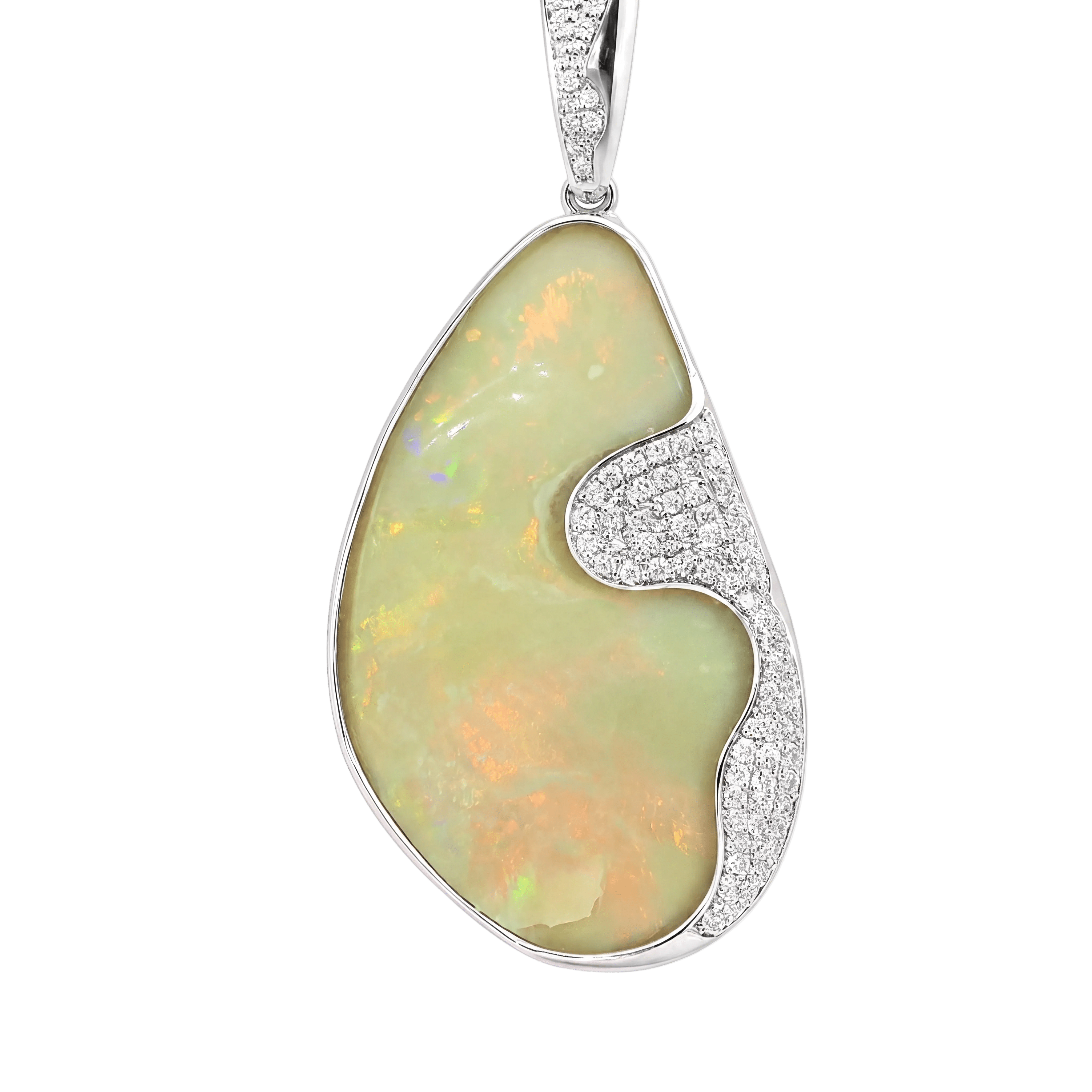 Australian Light Opal in 925 Sterling Silver with Diamonds - Multicolour - Australian Opal Cutters and Pearl Divers