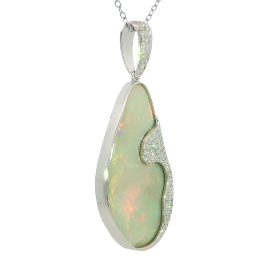 Australian Light Opal in 925 Sterling Silver with Diamonds - Multicolour