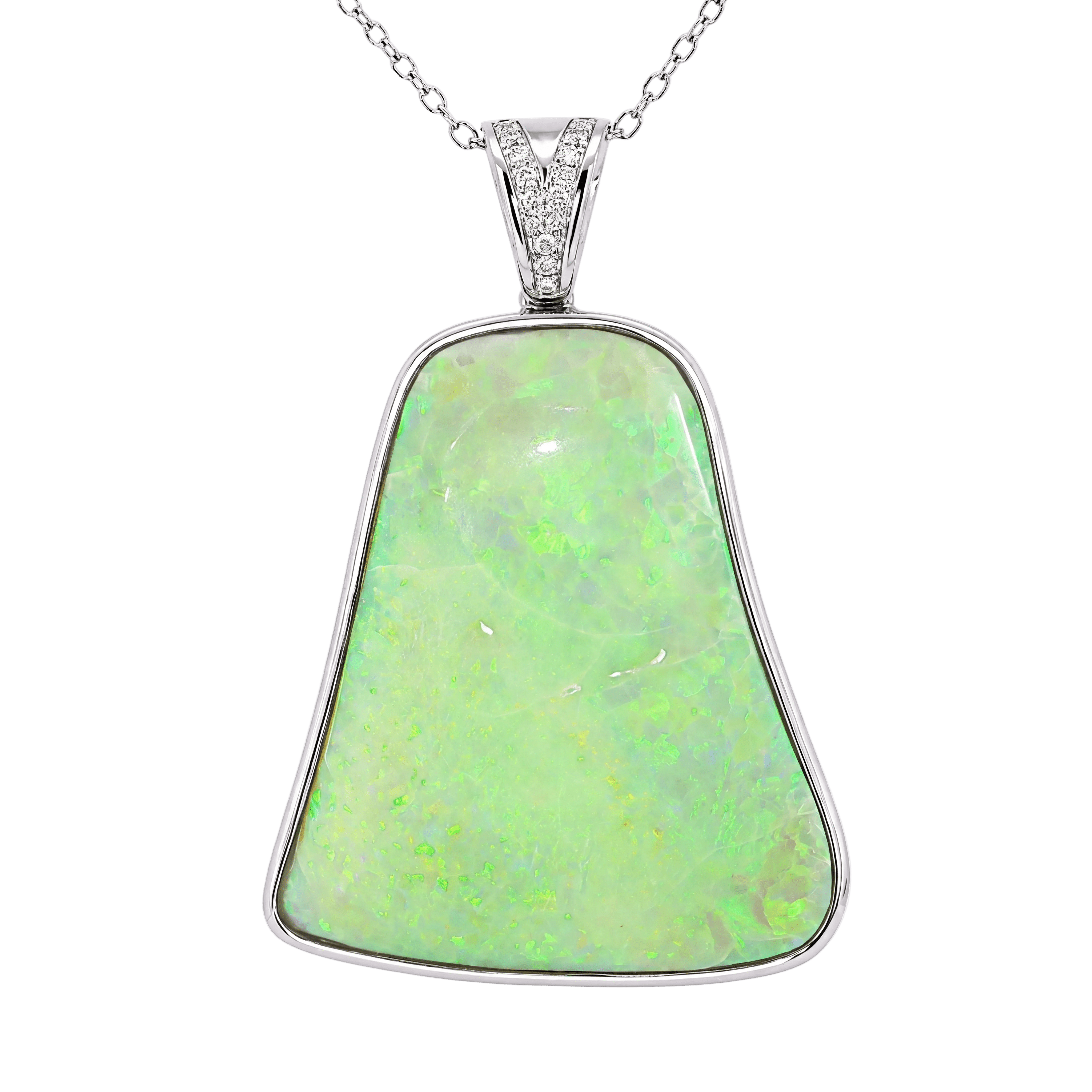 Australian Light Opal Pendant in 925 Sterling Silver with Diamonds - Multicolour - Australian Opal Cutters and Pearl Divers