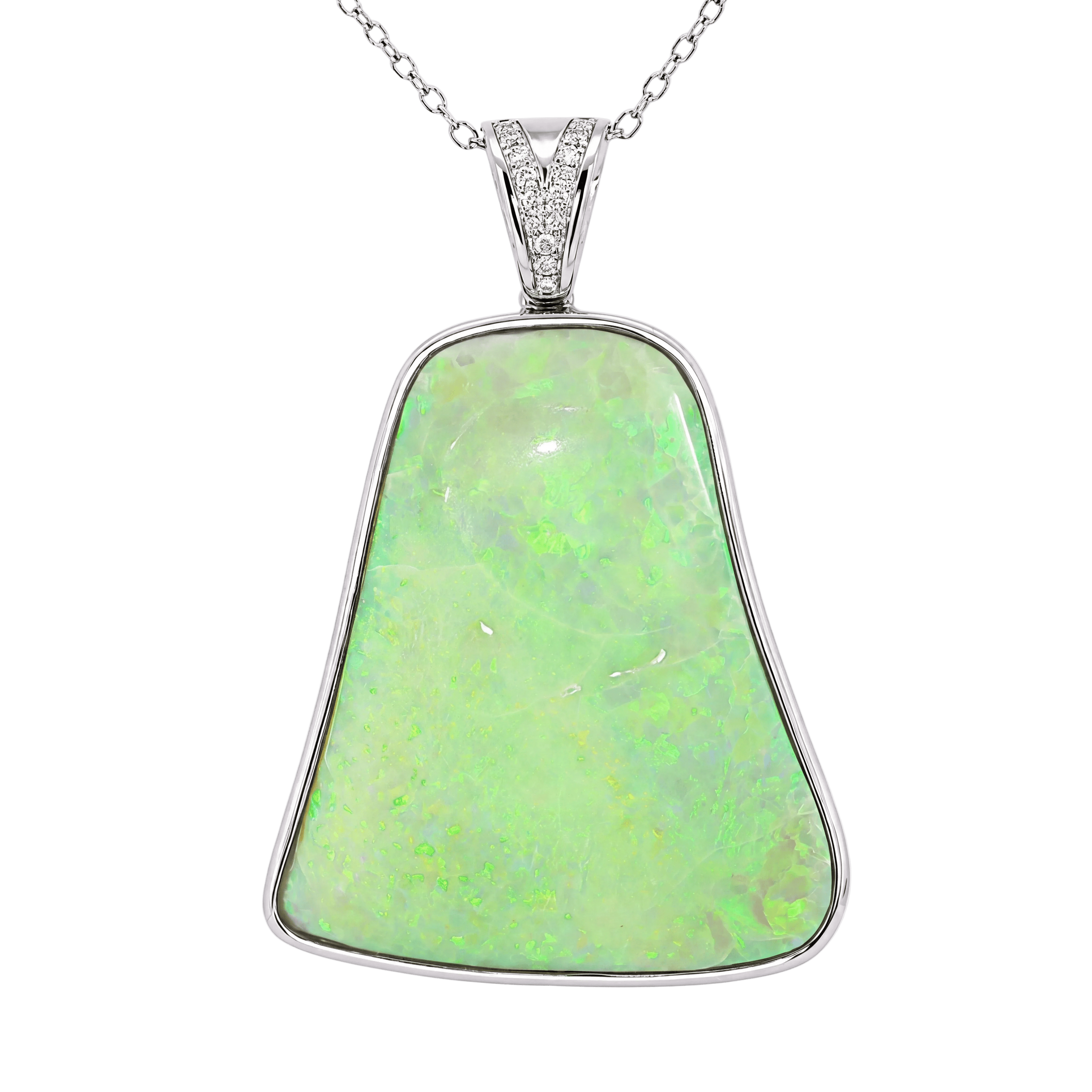 Australian Light Opal Pendant in 925 Sterling Silver with Diamonds - Multicolour - Australian Opal Cutters and Pearl Divers