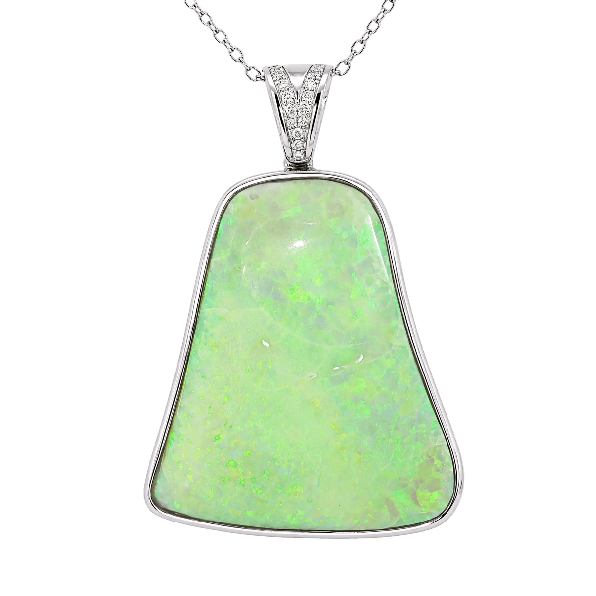 Australian Light Opal Pendant in 925 Sterling Silver with Diamonds - Multicolour - Australian Opal Cutters and Pearl Divers