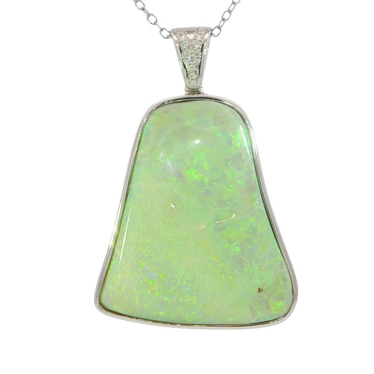 Australian Light Opal Pendant in 925 Sterling Silver with Diamonds - Multicolour - Australian Opal Cutters and Pearl Divers
