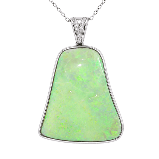 Australian Light Opal Pendant in 925 Sterling Silver with Diamonds - Multicolour - Australian Opal Cutters and Pearl Divers