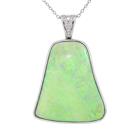 Australian Light Opal Pendant in 925 Sterling Silver with Diamonds - Multicolour - Australian Opal Cutters and Pearl Divers