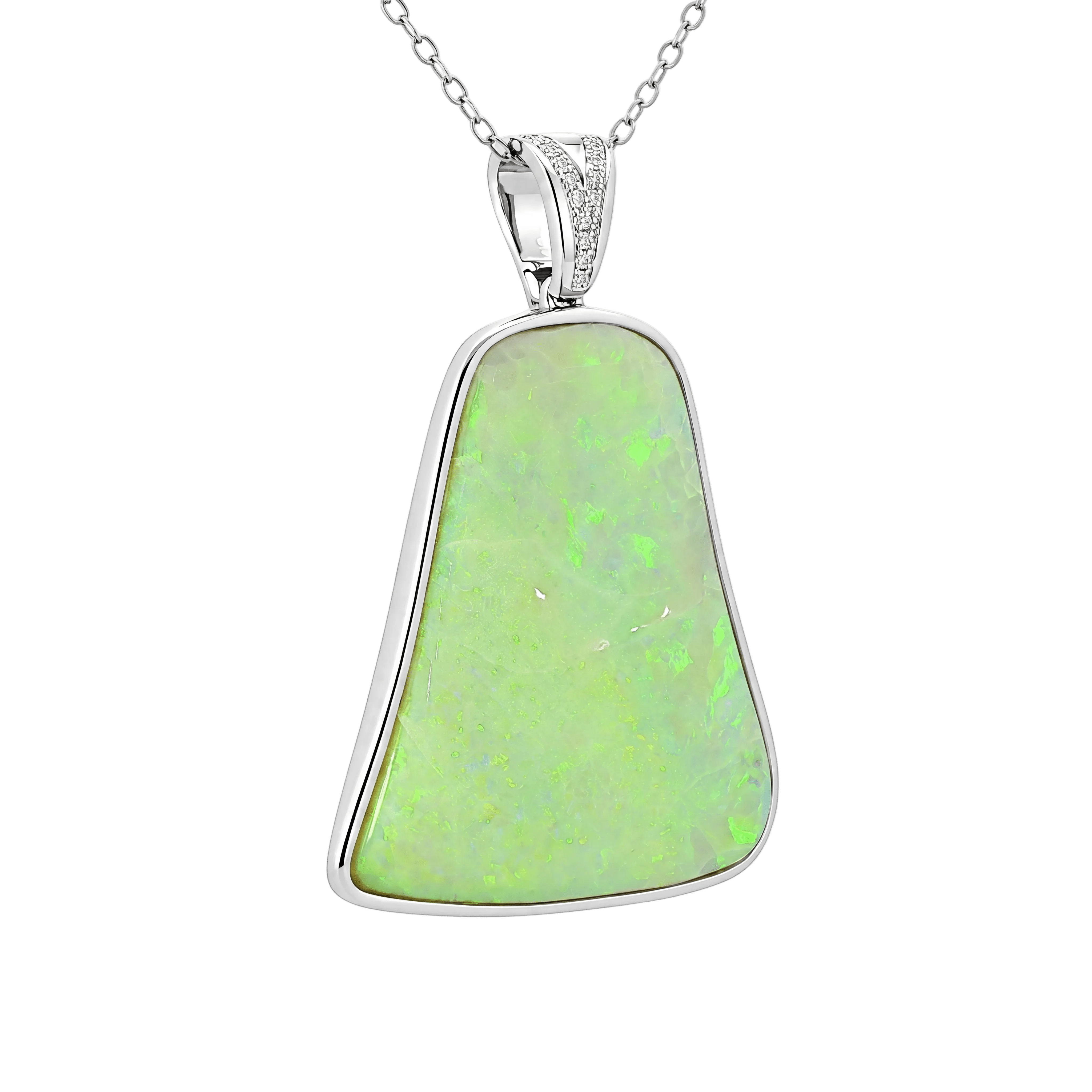Australian Light Opal Pendant in 925 Sterling Silver with Diamonds - Multicolour - Australian Opal Cutters and Pearl Divers