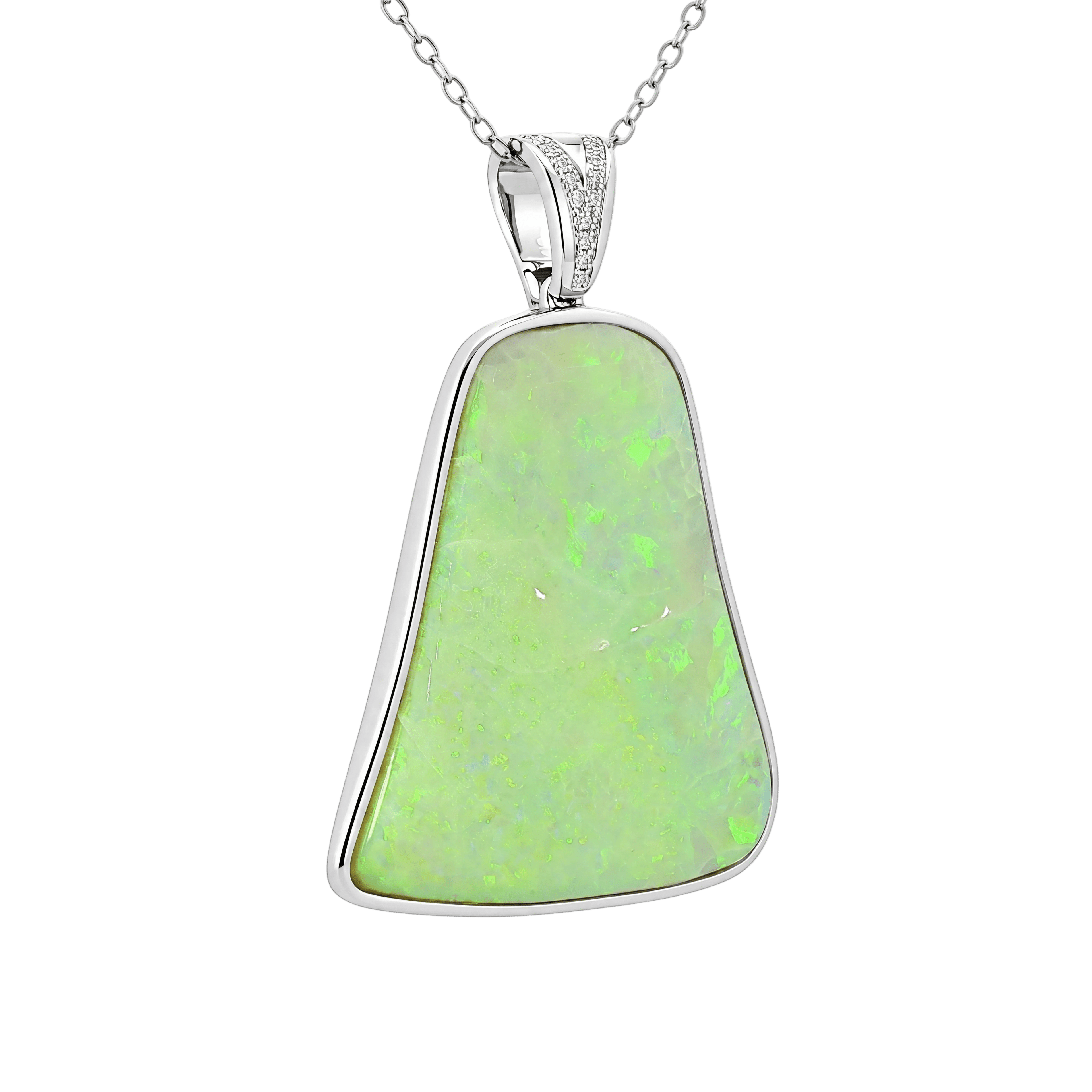 Australian Light Opal Pendant in 925 Sterling Silver with Diamonds - Multicolour - Australian Opal Cutters and Pearl Divers
