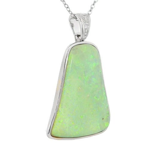 Australian Light Opal Pendant in 925 Sterling Silver with Diamonds - Multicolour - Australian Opal Cutters and Pearl Divers