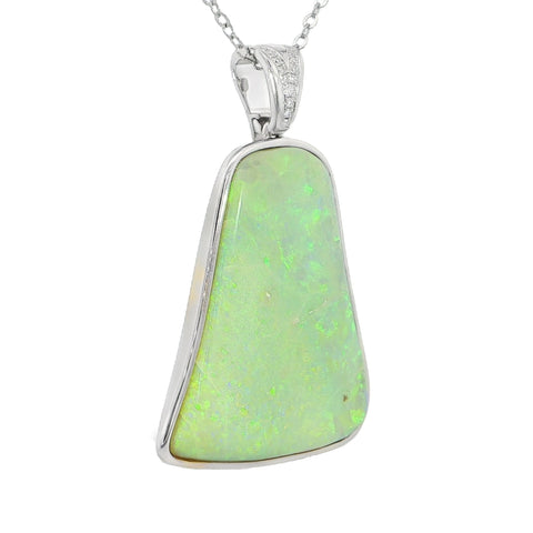 Australian Light Opal Pendant in 925 Sterling Silver with Diamonds - Multicolour - Australian Opal Cutters and Pearl Divers