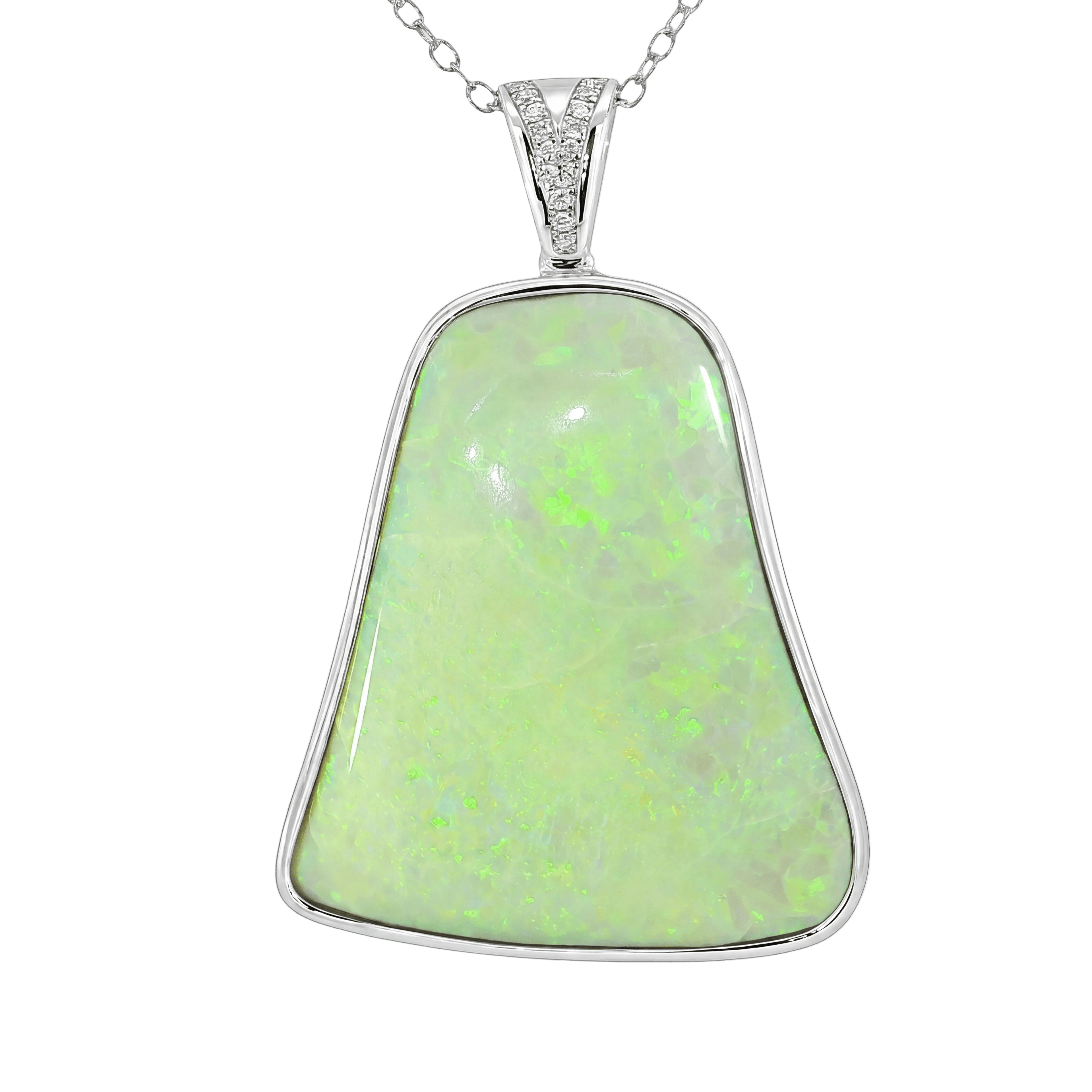 Australian Light Opal Pendant in 925 Sterling Silver with Diamonds - Multicolour - Australian Opal Cutters and Pearl Divers