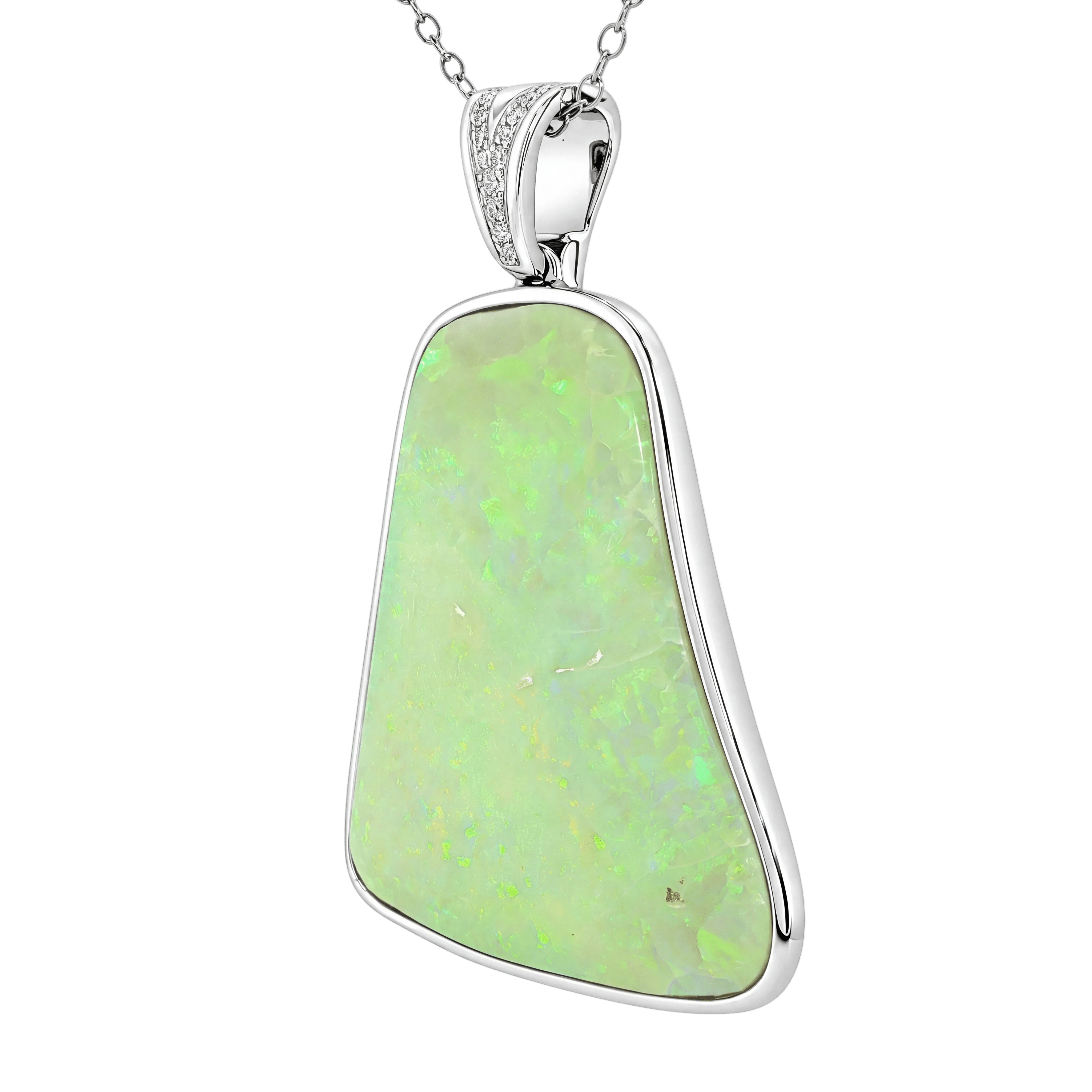 Australian Light Opal Pendant in 925 Sterling Silver with Diamonds - Multicolour - Australian Opal Cutters and Pearl Divers