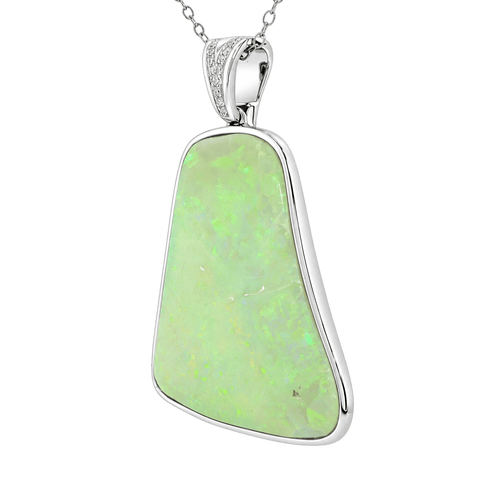 Australian Light Opal Pendant in 925 Sterling Silver with Diamonds - Multicolour - Australian Opal Cutters and Pearl Divers