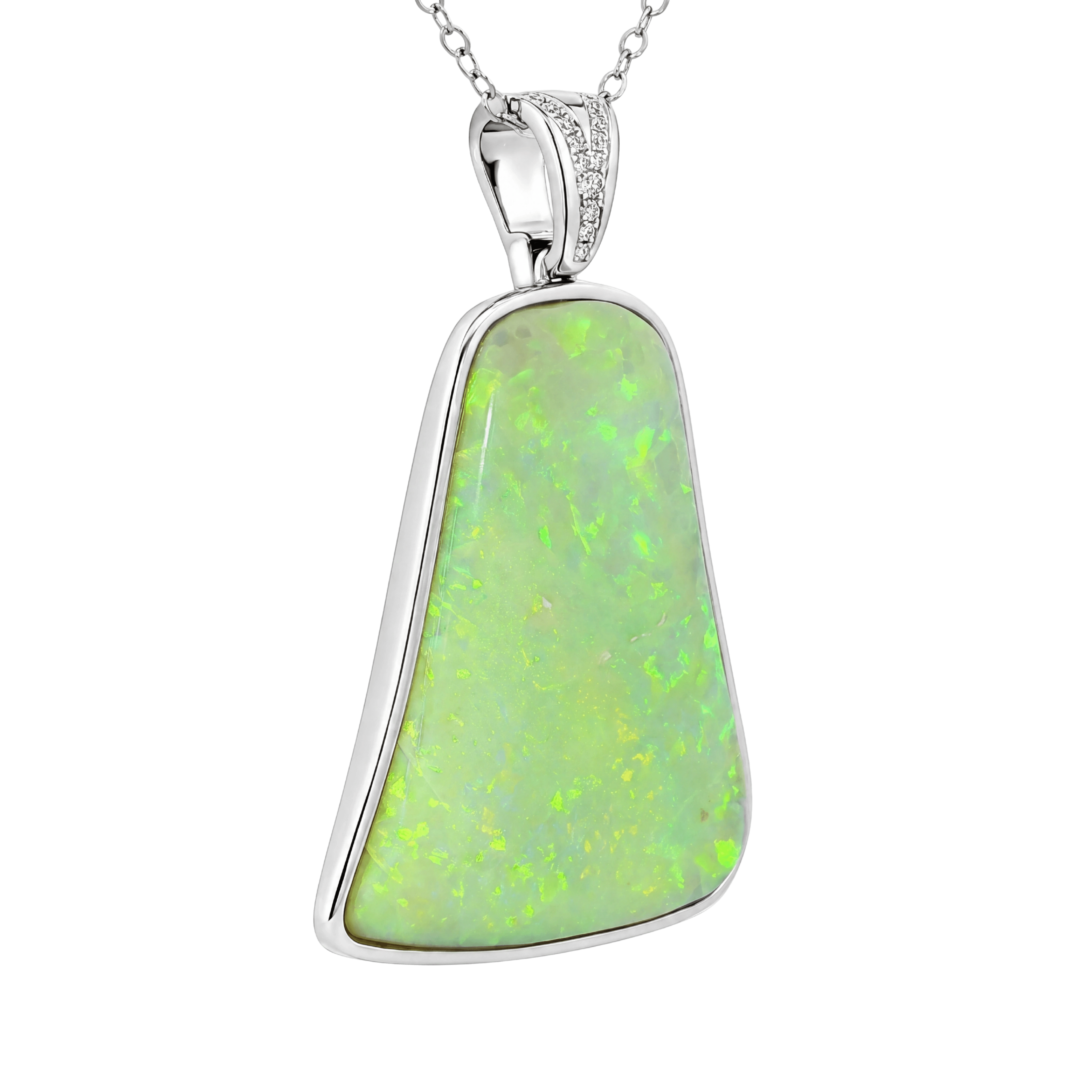 Australian Light Opal Pendant in 925 Sterling Silver with Diamonds - Multicolour - Australian Opal Cutters and Pearl Divers