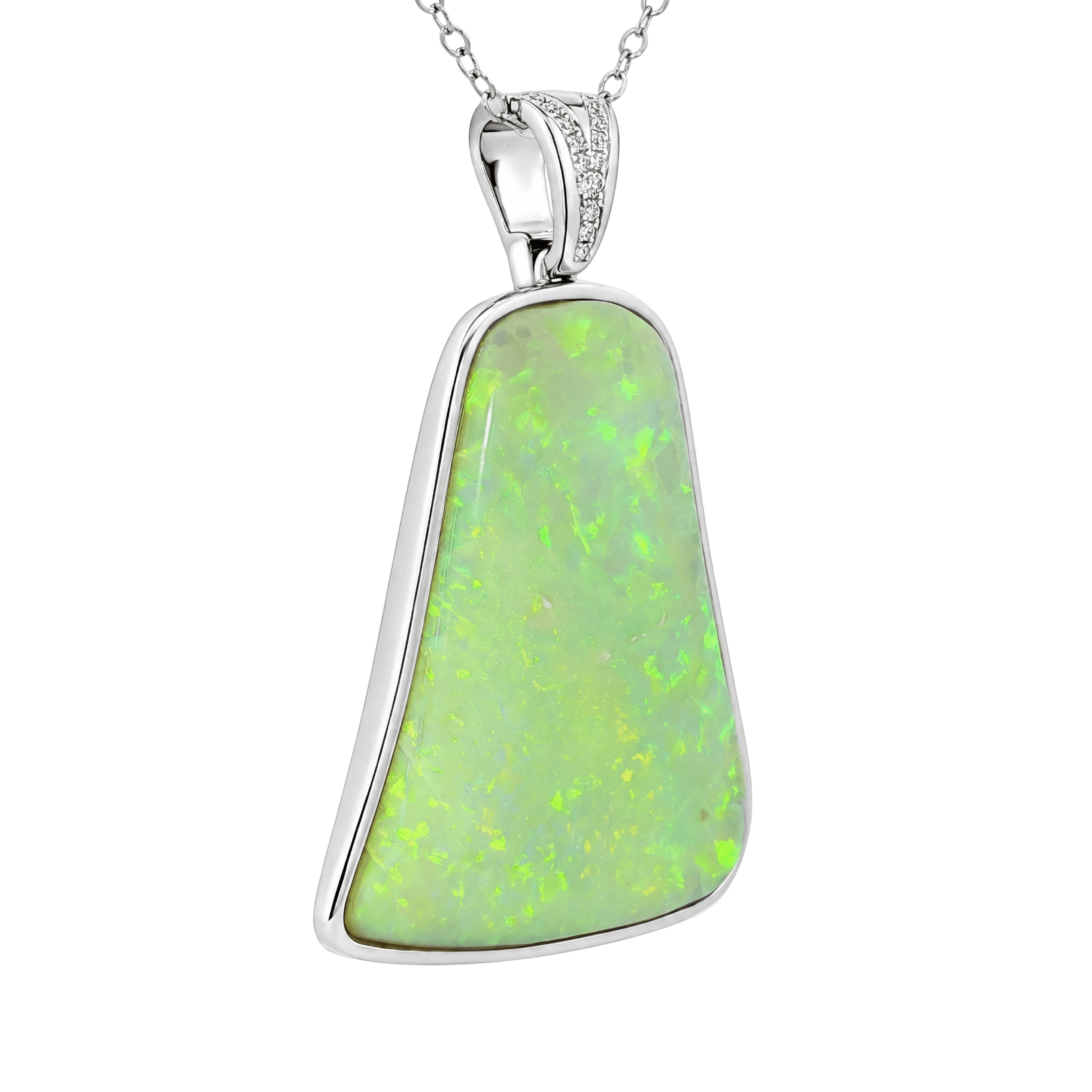 Australian Light Opal Pendant in 925 Sterling Silver with Diamonds - Multicolour - Australian Opal Cutters and Pearl Divers