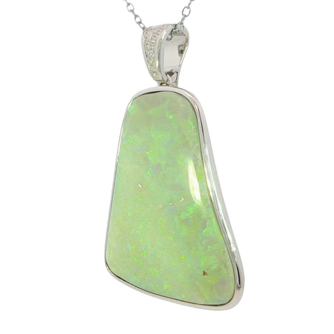 Australian Light Opal Pendant in 925 Sterling Silver with Diamonds - Multicolour