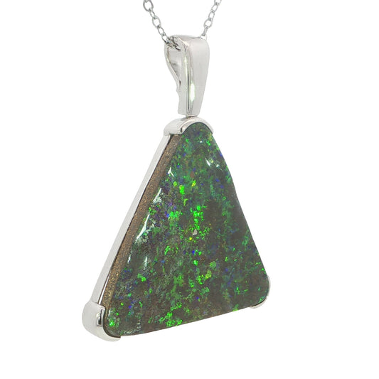Australian Boulder Opal Pendant in 925 Sterling Silver - Multicolour - Australian Opal Cutters and Pearl Divers