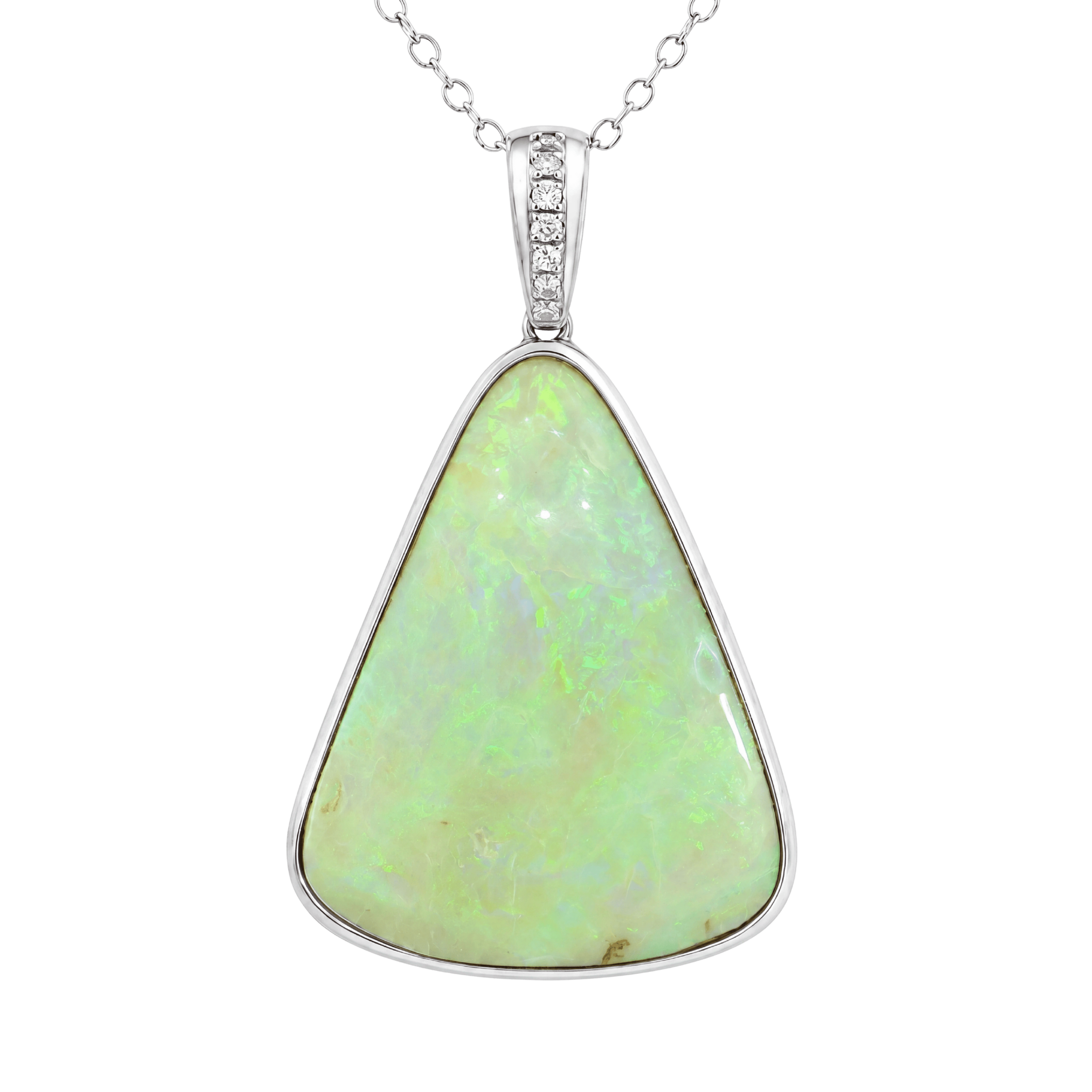 Australian Light Opal Pendant in 925 Sterling Silver with Diamonds - Green and Blue - Australian Opal Cutters and Pearl Divers