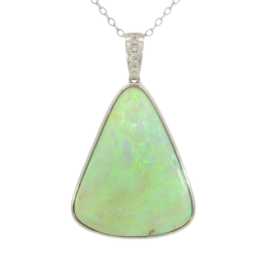 Australian Light Opal Pendant in 925 Sterling Silver with Diamonds - Green and Blue - Australian Opal Cutters and Pearl Divers