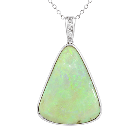 Australian Light Opal Pendant in 925 Sterling Silver with Diamonds - Green and Blue - Australian Opal Cutters and Pearl Divers
