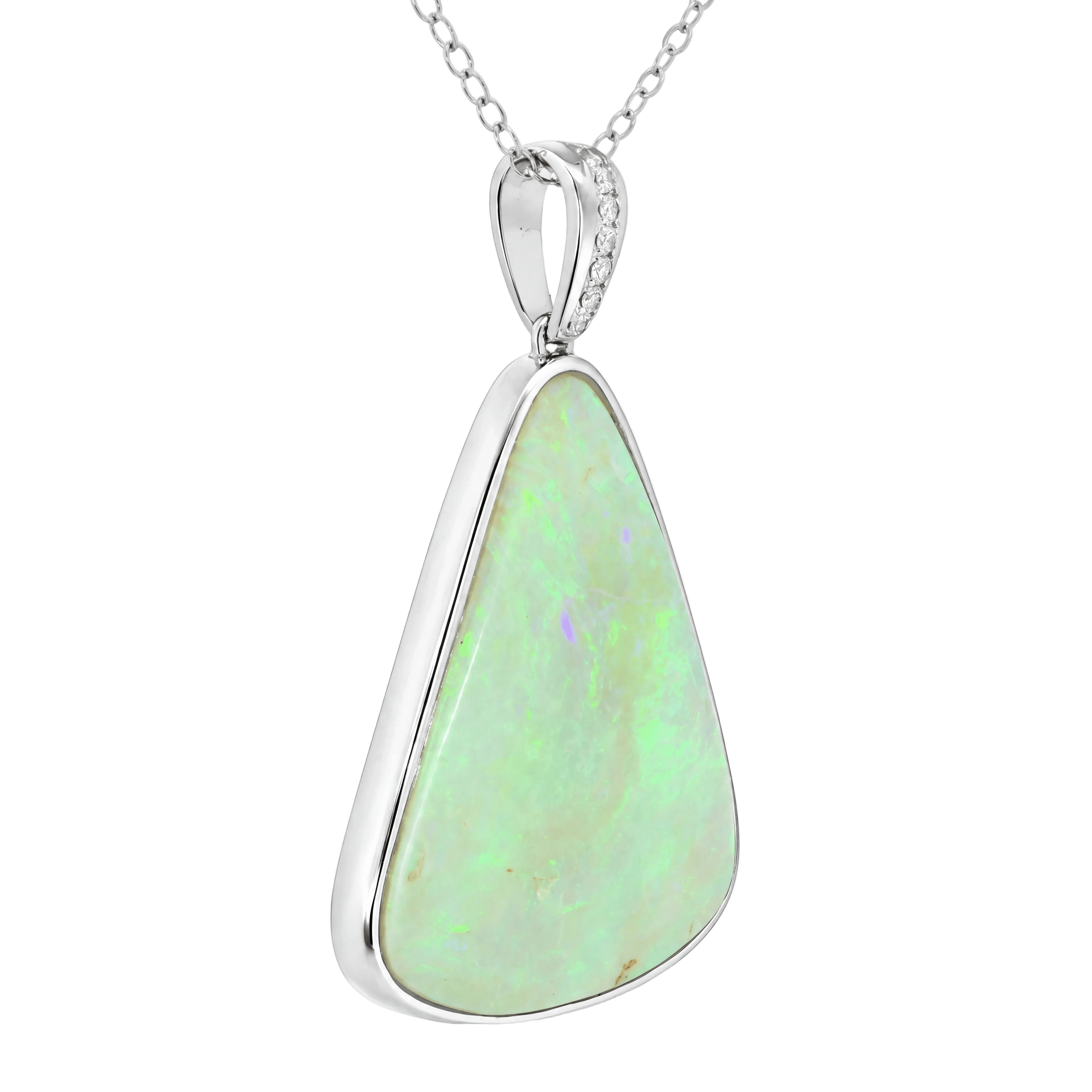 Australian Light Opal Pendant in 925 Sterling Silver with Diamonds - Green and Blue - Australian Opal Cutters and Pearl Divers