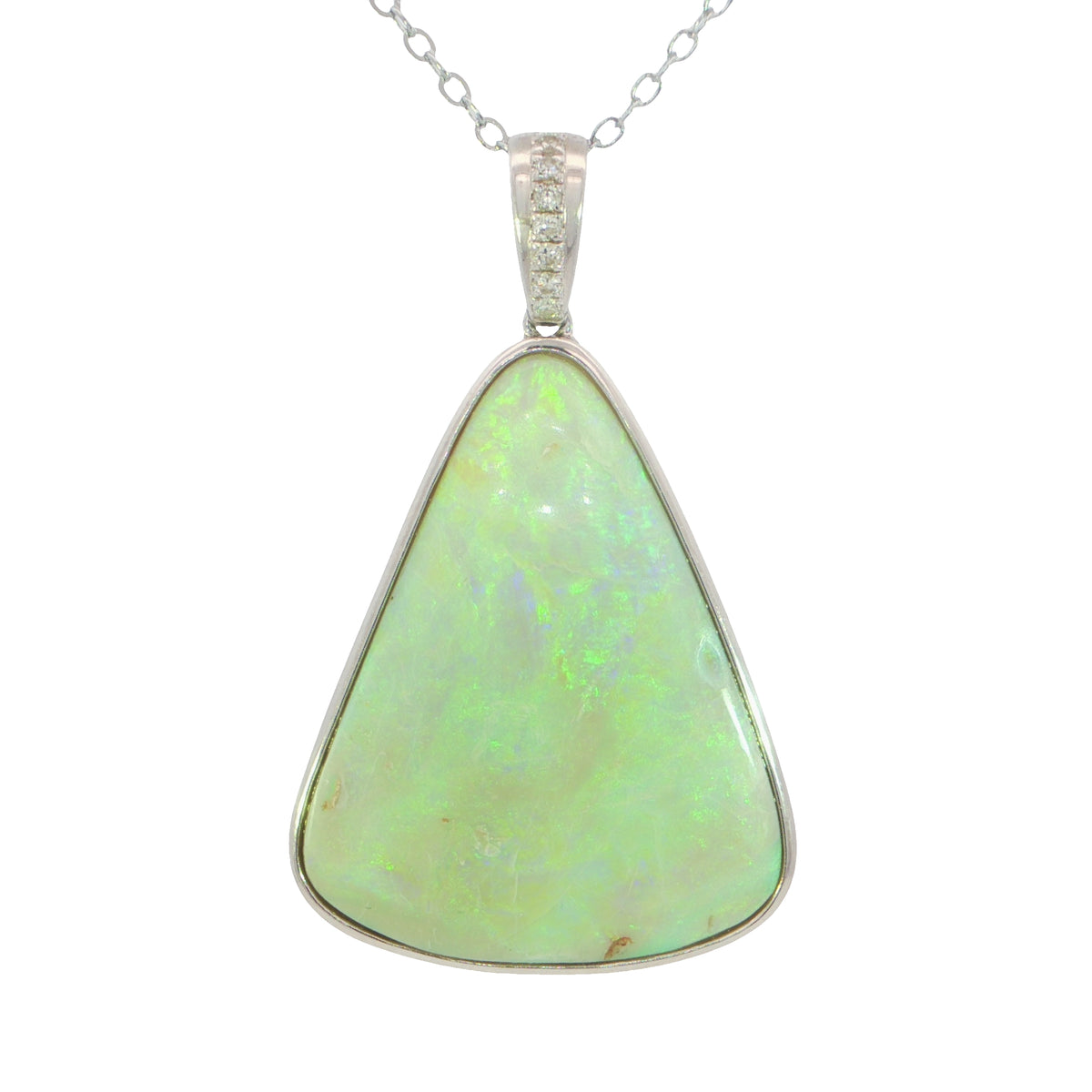 Australian Light Opal Pendant in 925 Sterling Silver with Diamonds - Green and Blue