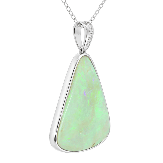 Australian Light Opal Pendant in 925 Sterling Silver with Diamonds - Green and Blue - Australian Opal Cutters and Pearl Divers