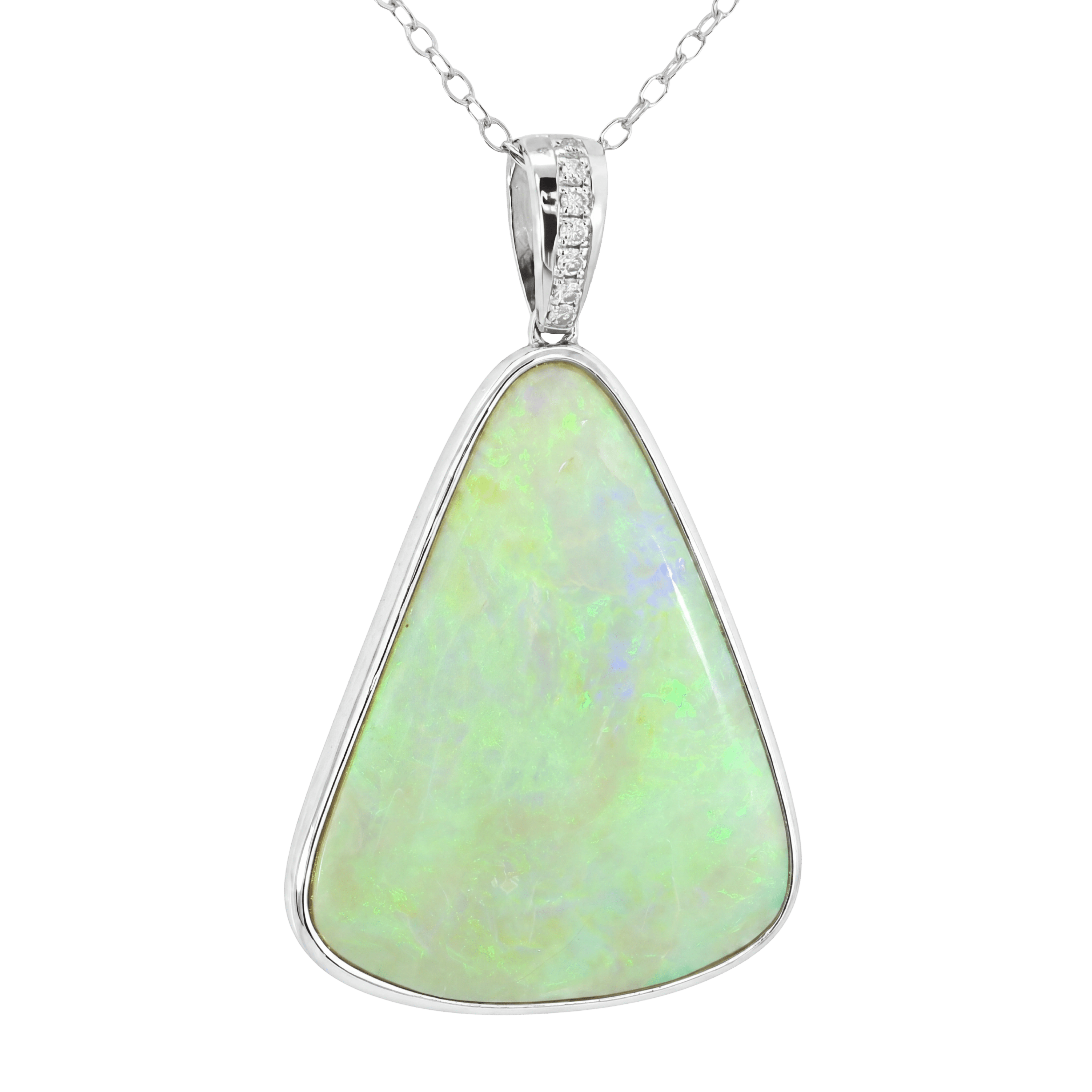 Australian Light Opal Pendant in 925 Sterling Silver with Diamonds - Green and Blue - Australian Opal Cutters and Pearl Divers