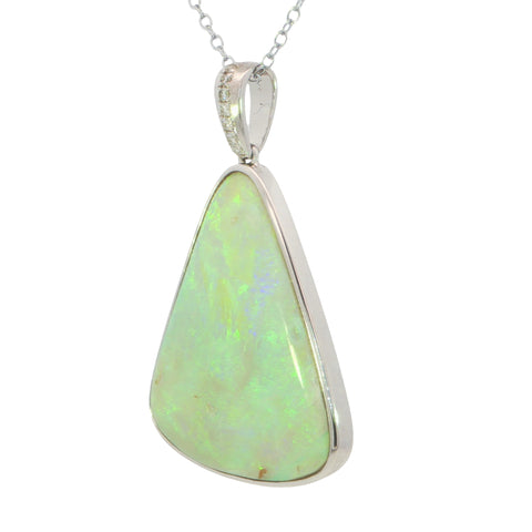 Australian Light Opal Pendant in 925 Sterling Silver with Diamonds - Green and Blue